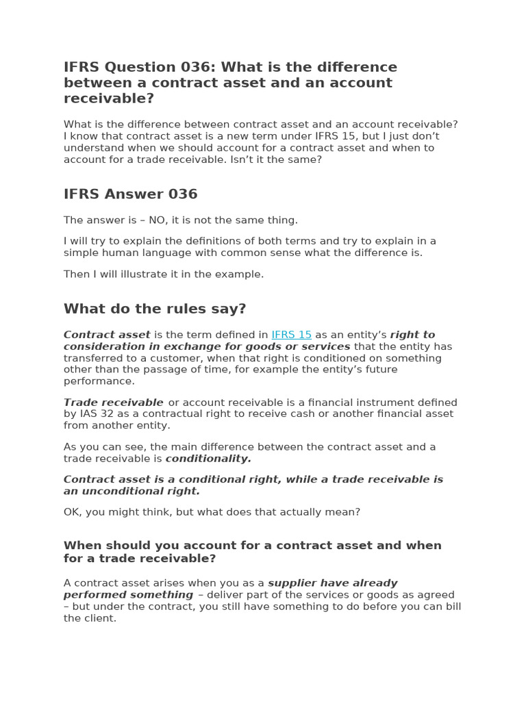 Contract Asset vs. Trade Receivable Explained | PDF | Debits And ...