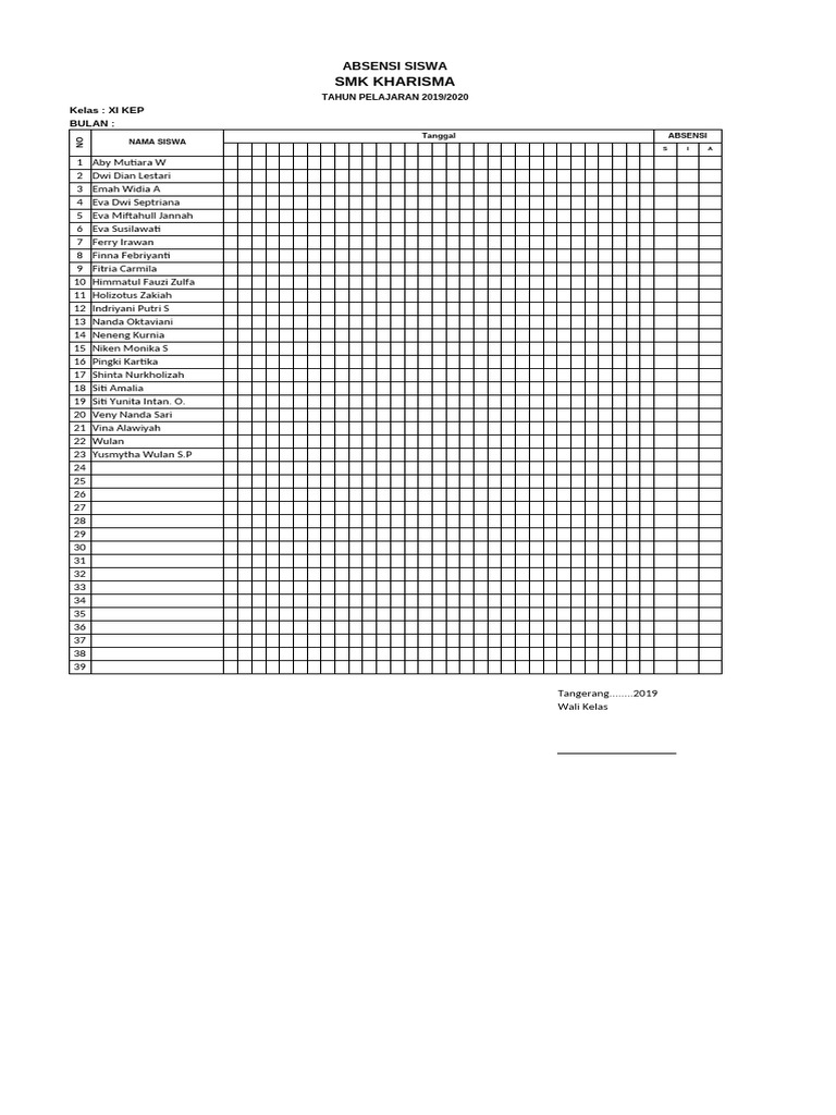 Daftar Absensi dan Penilaian SMK 2019 | PDF