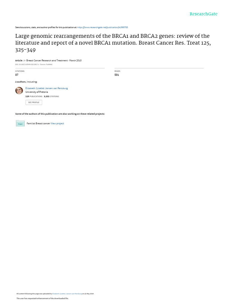 Large Genomic Rearrangements of The BRCA1 and BRCA2 Genes - Review of ...