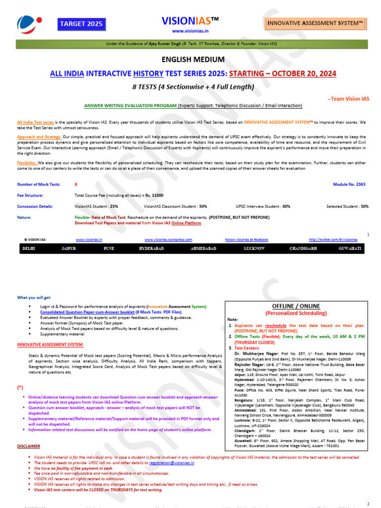 Vision IAS Mock Test Series 2025 | PDF | Mughal Empire | Partition Of India