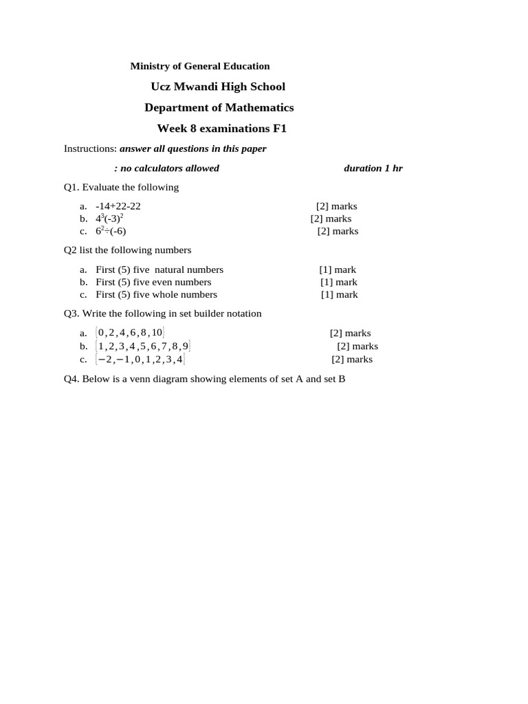 F1 Week 8 Math Exam Instructions | PDF