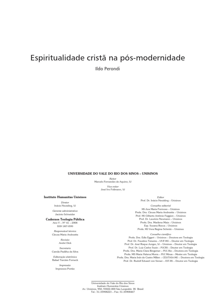 PERONDI, Ildo - Espiritualidade Na Pós-Modernidade | PDF ... - 