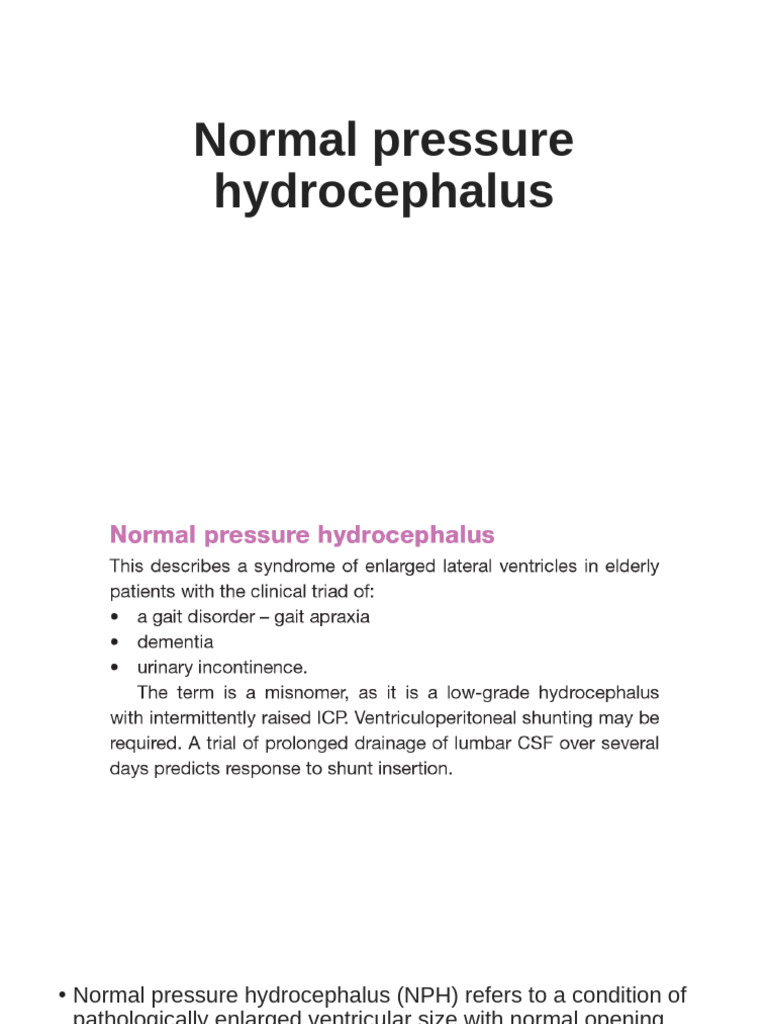 Normal Pressure Hydrocephalus Overview | PDF | Cerebrospinal Fluid ...