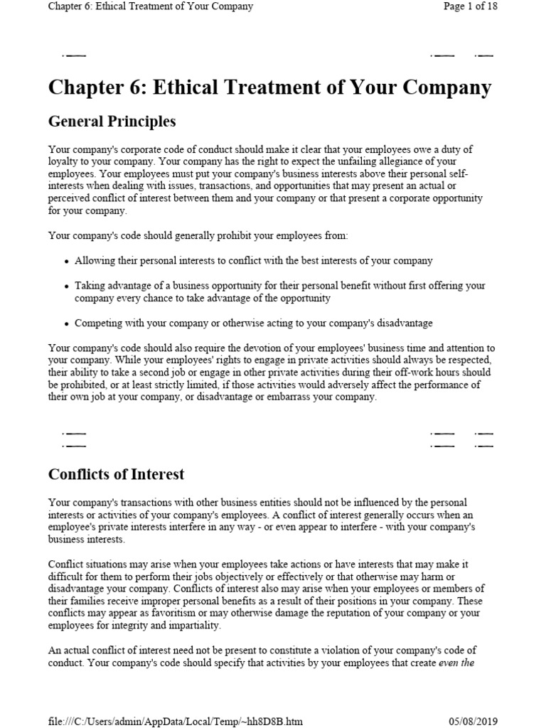Ethical Employee Conduct Guidelines | PDF | Conflict Of Interest ...
