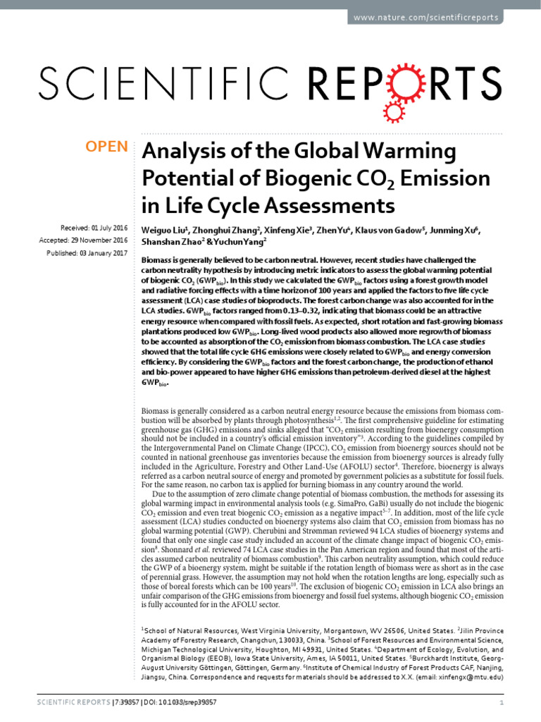 Biogenic CO2 Emissions and GWP Analysis | PDF | Life Cycle Assessment ...