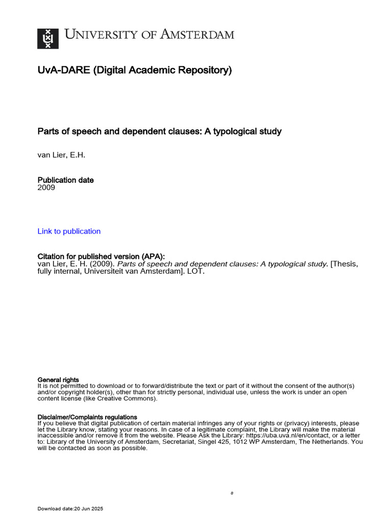 Uva-Dare (Digital Academic Repository) : Parts of Speech and Dependent ...