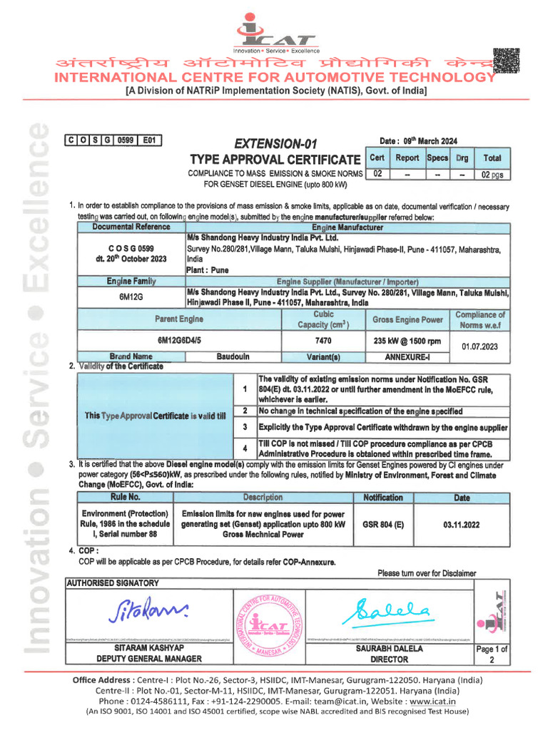 200-250 kVA - 6M12-CPCB-IV+ TA Certificate With Varient | PDF