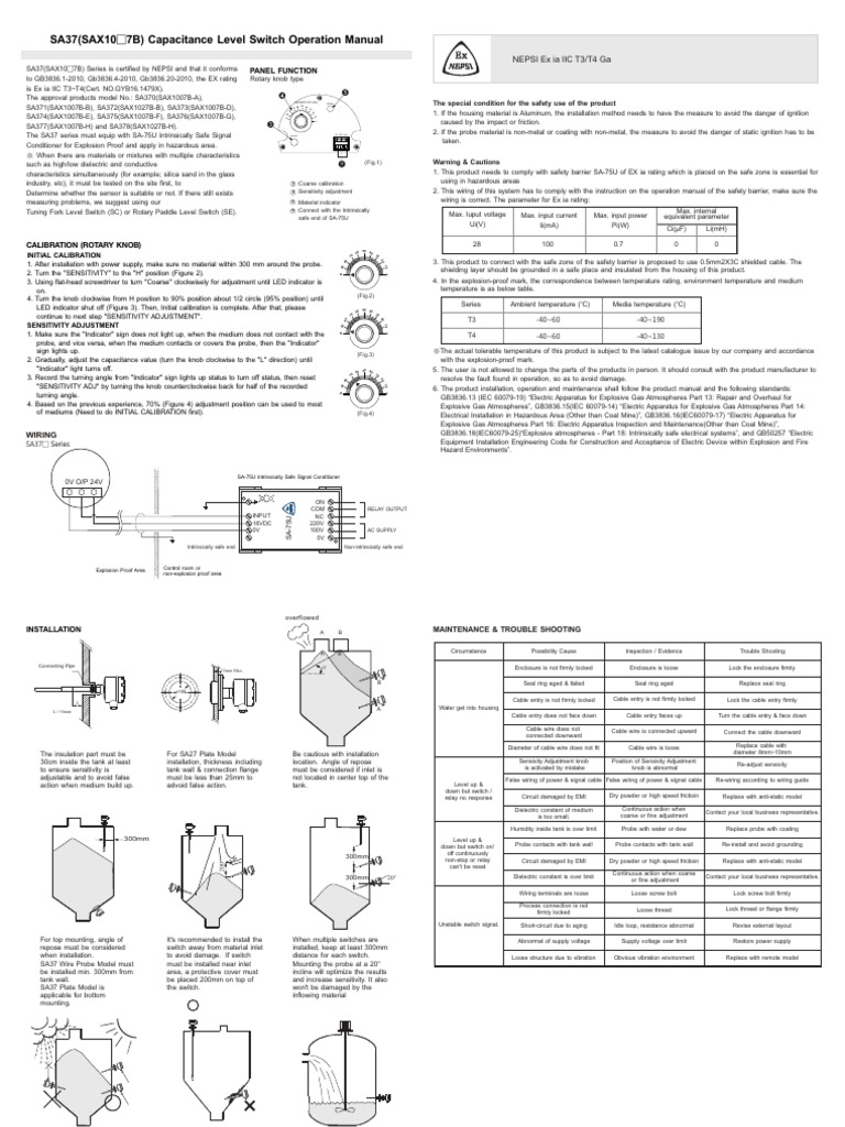 Safety Guidelines for SA37 Level Switch | PDF | Electrical Wiring ...