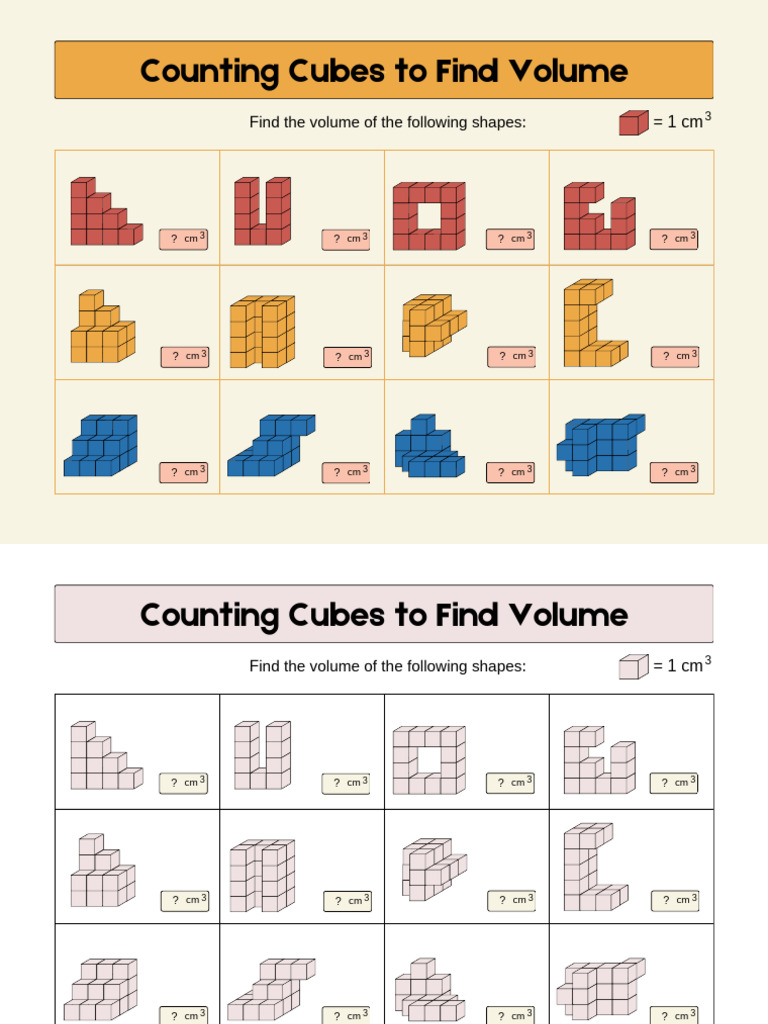 Counting Cubes To Find Volume Digital Worksheet in Colourful Bright ...