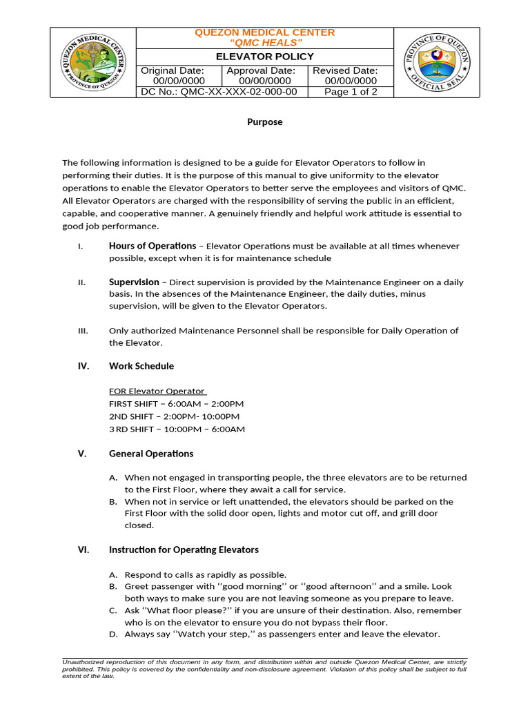 QMC Elevator Operations Manual | PDF | Elevator