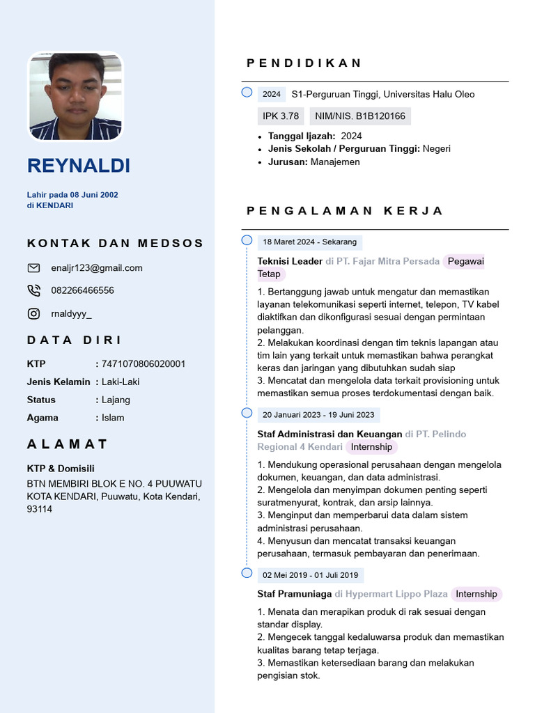 Profil Reynaldi: Pendidikan dan Karir | PDF