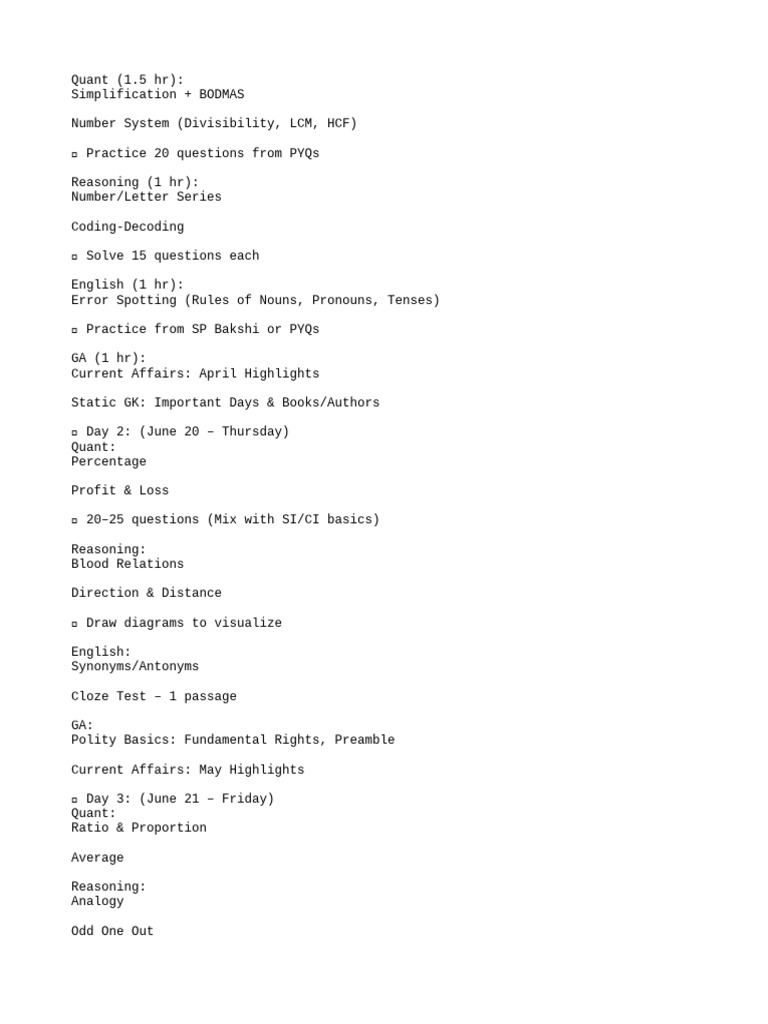 SSC CGL Tier 1 Study Plan | PDF