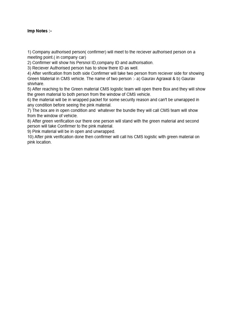 Green and Pink Material Verification Process | PDF
