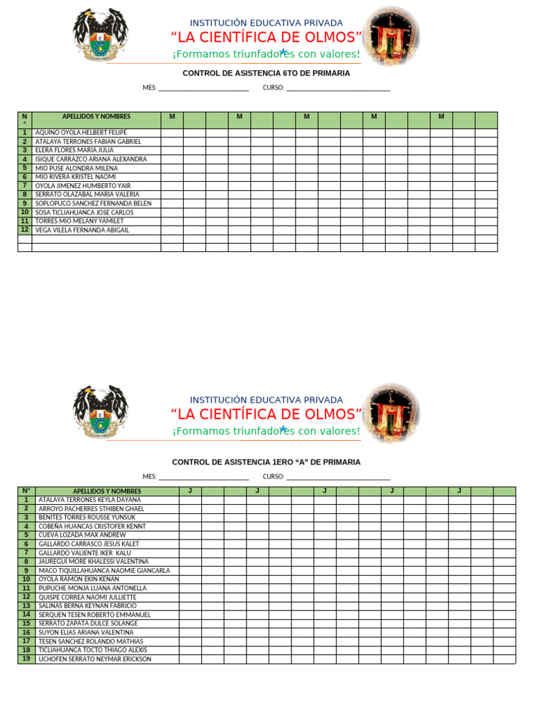 Control de Asistencia Primaria Olmos | PDF