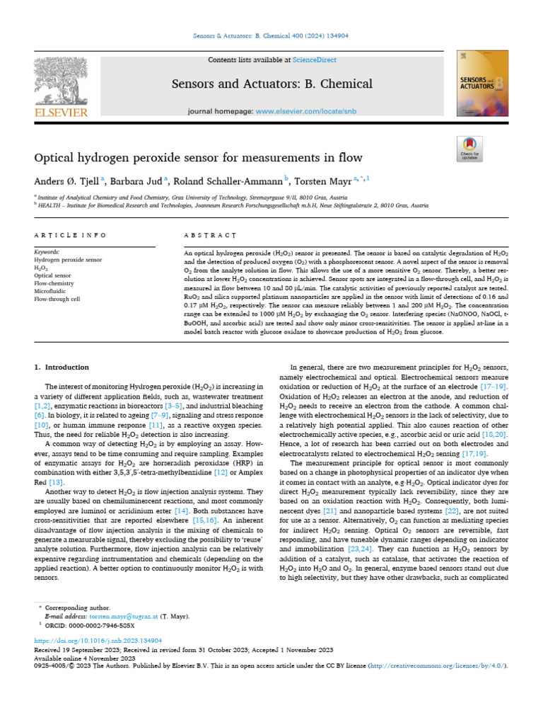 Optical H2O2 Sensor for Flow Measurement | PDF | Hydrogen Peroxide ...