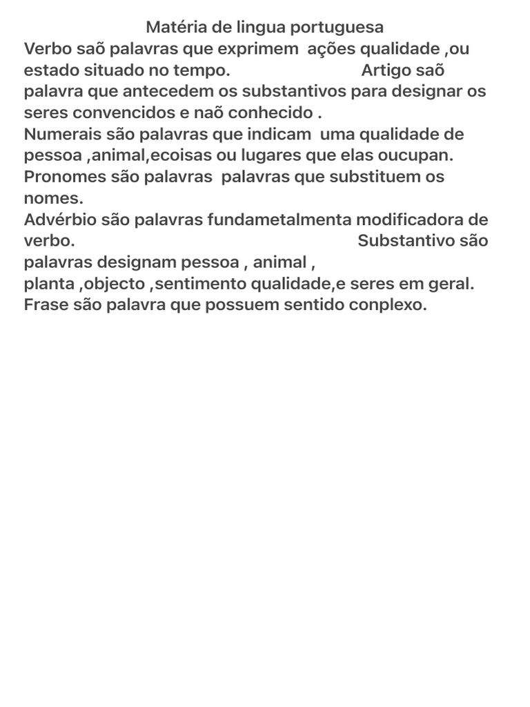 Tipos de Palavras na Língua Portuguesa | PDF