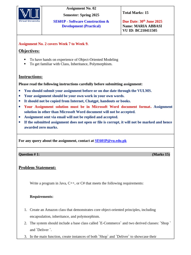 OOP Assignment: Java, C++, C# Implementation | PDF | Inheritance ...