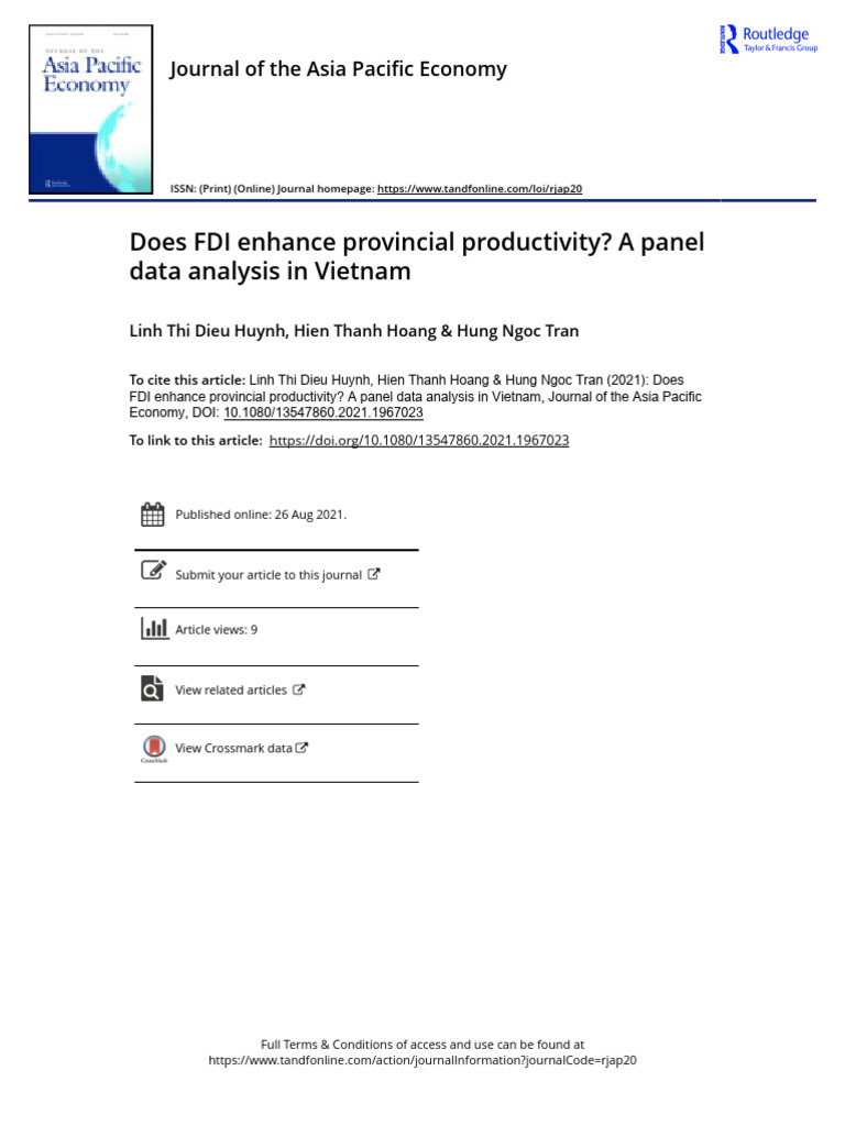 FDI's Impact on Productivity in Vietnam | PDF | Ordinary Least Squares ...