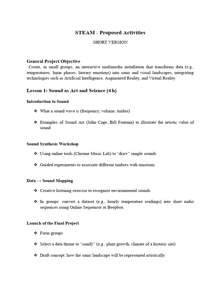 STEAM - Proposed Activities | PDF | Augmented Reality | Sound