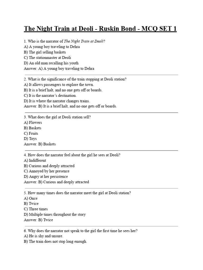 MCQs on The Night Train at Deoli | PDF | Nostalgia