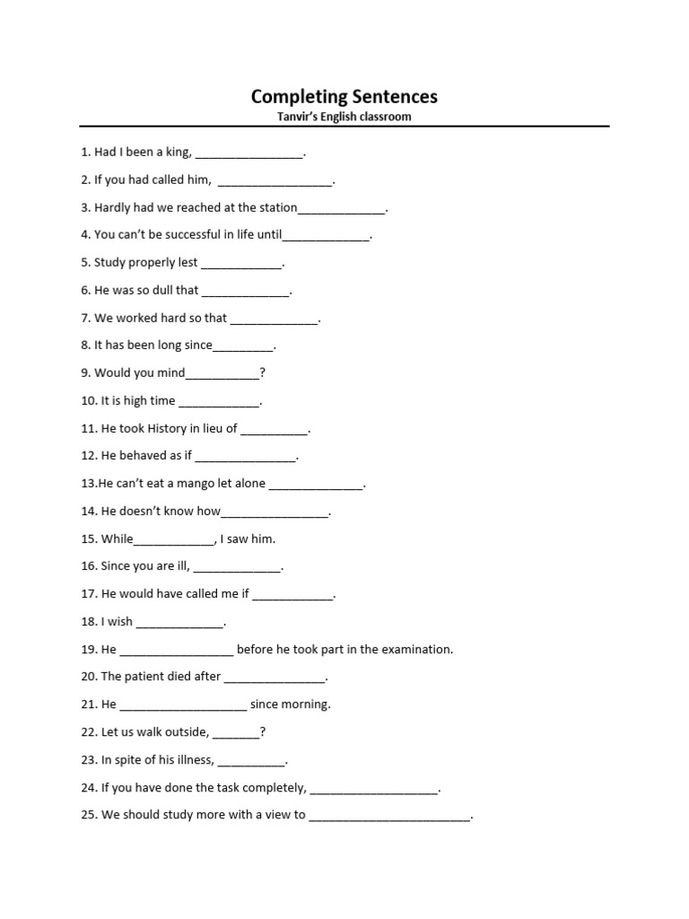 Sentence Completion Exercises for Students | PDF