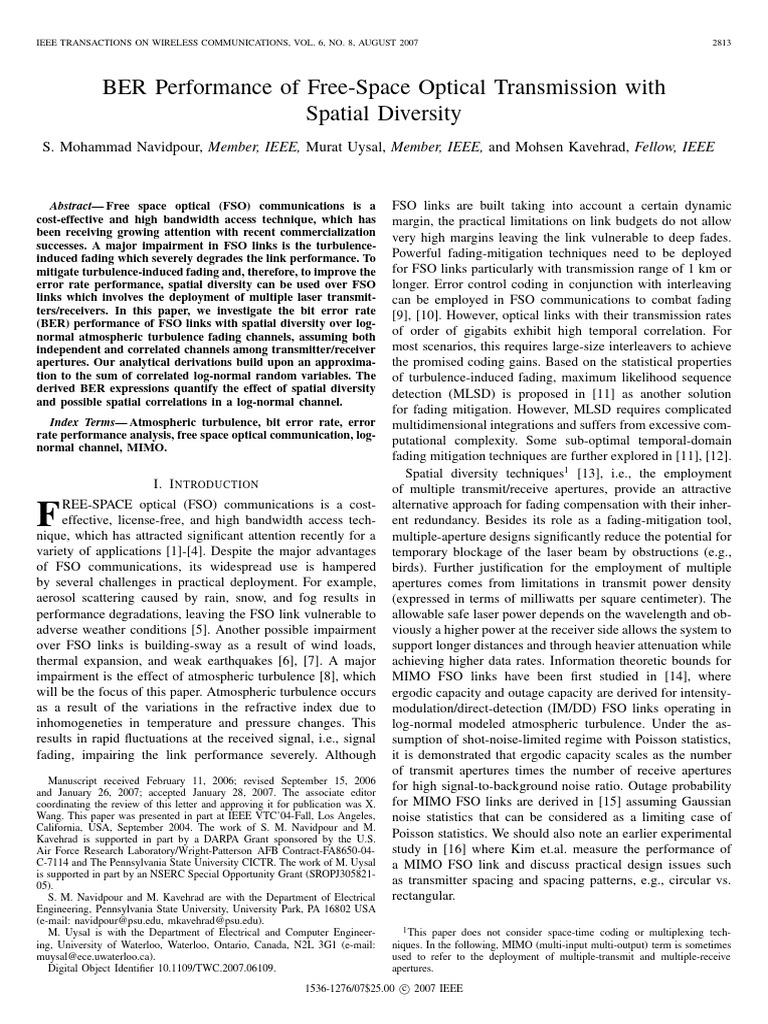 BER Performance in FSO with Diversity | PDF | Mimo | Telecommunications ...