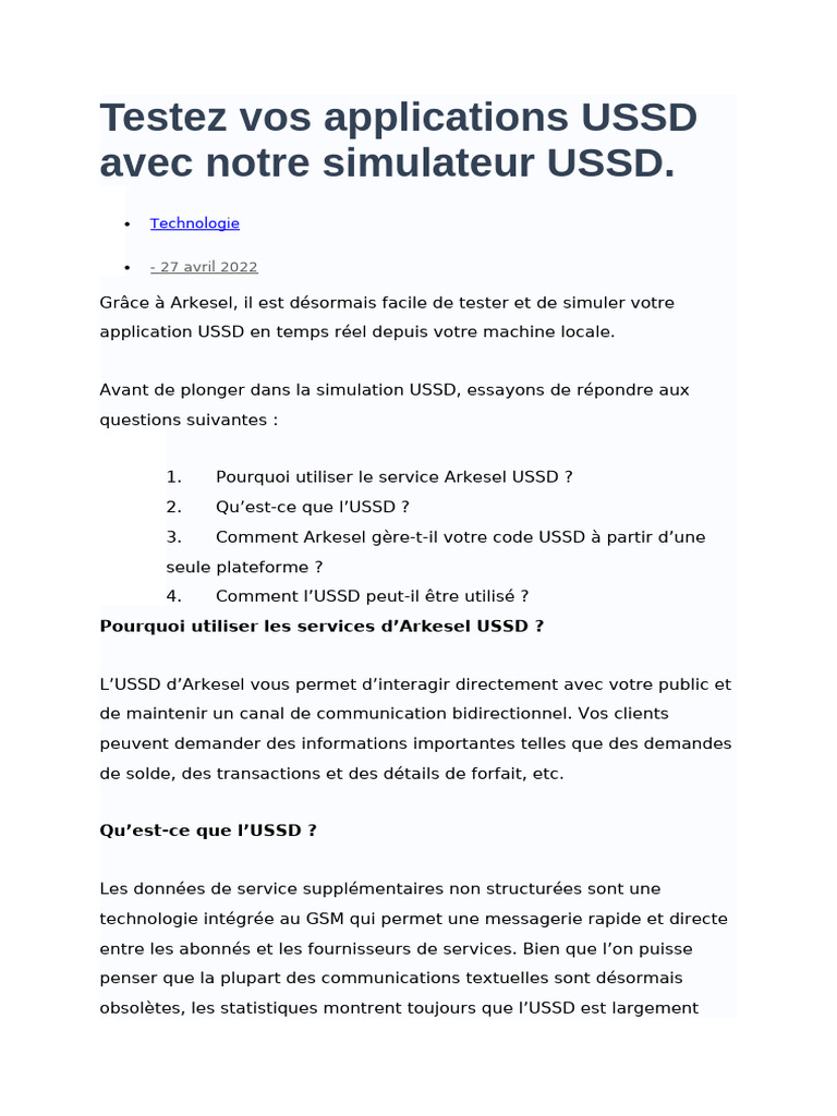 Simulateur USSD pour tests Arkesel | PDF | Logiciel | Télécommunications