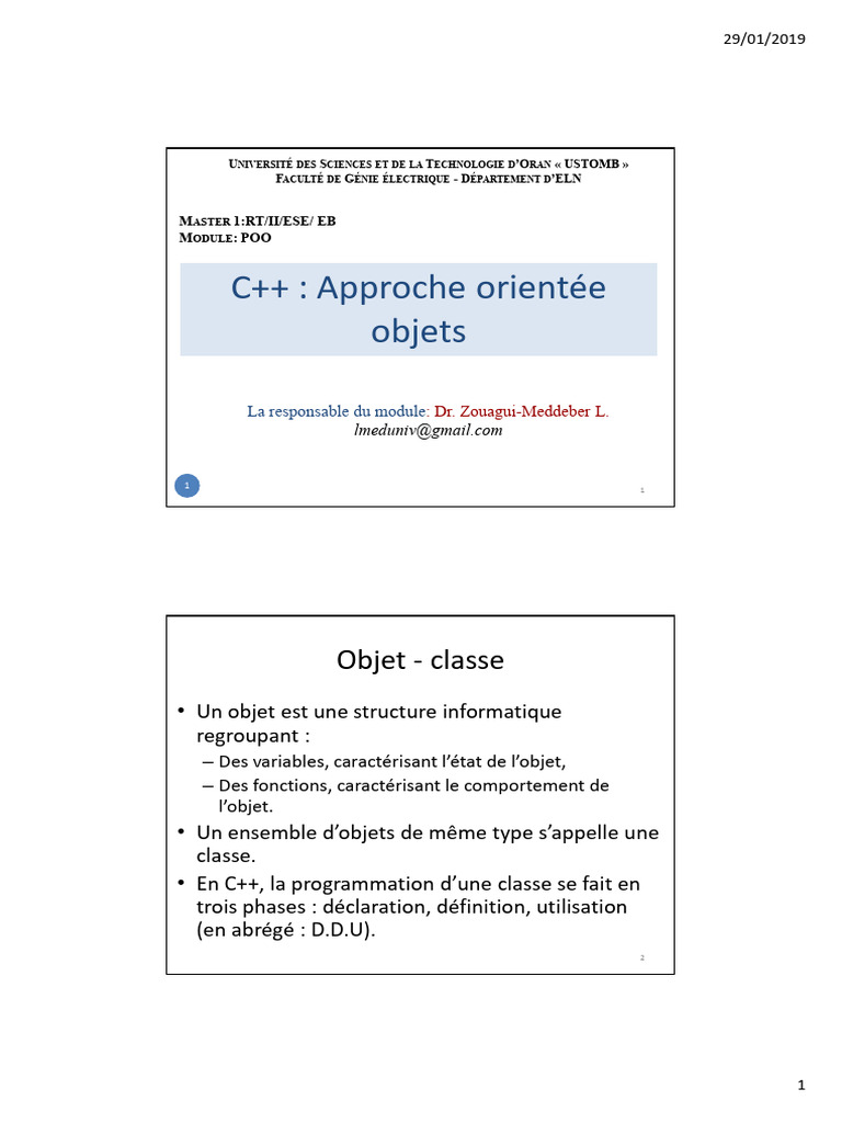 Introduction à la Programmation Orientée Objet | PDF | Classe ...