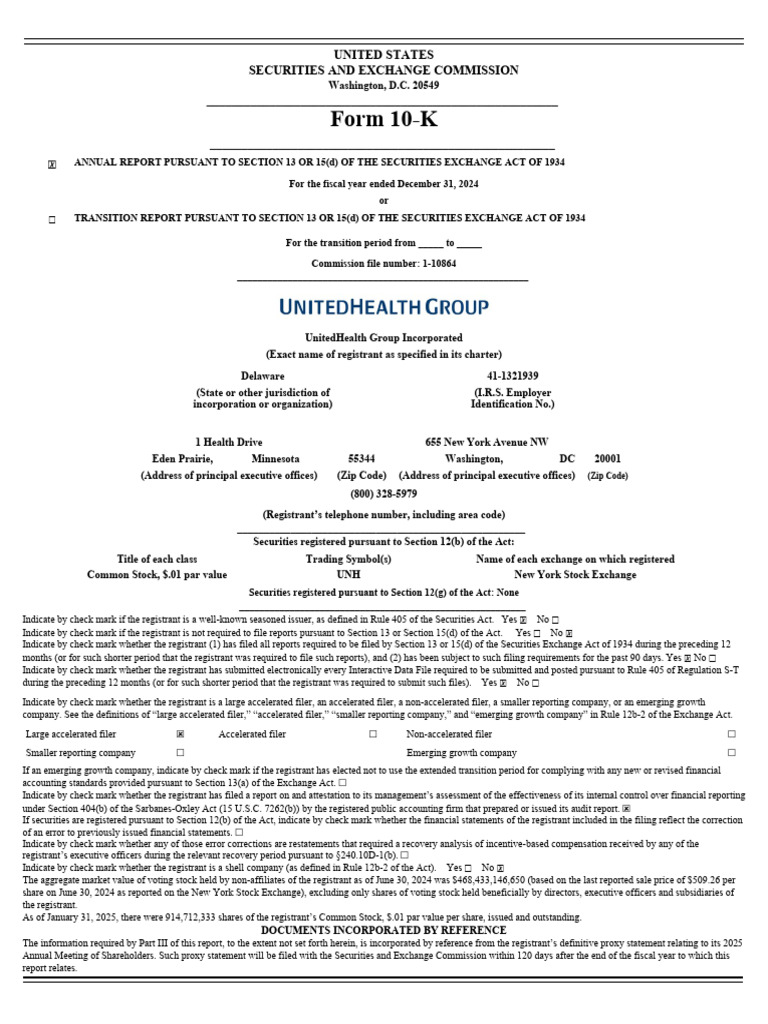 UNH Q4 2024 Form 10 K | PDF | Medicare (United States) | Health ...
