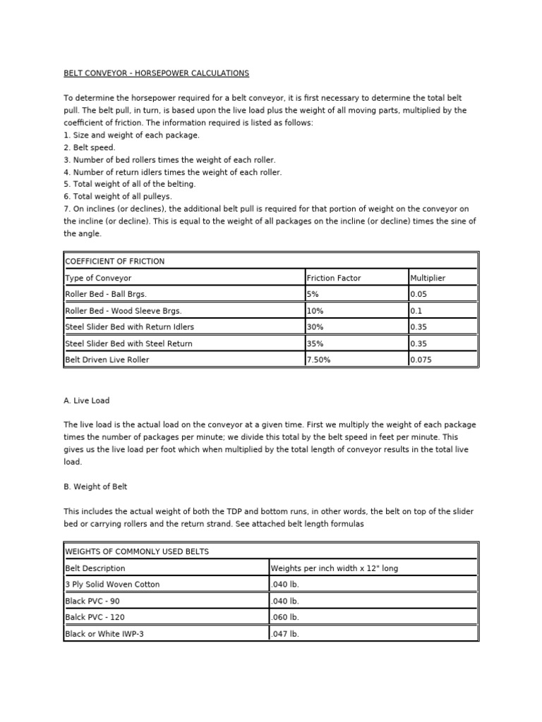 Belt Conveyor Horsepower Calculations | PDF | Belt (Mechanical ...