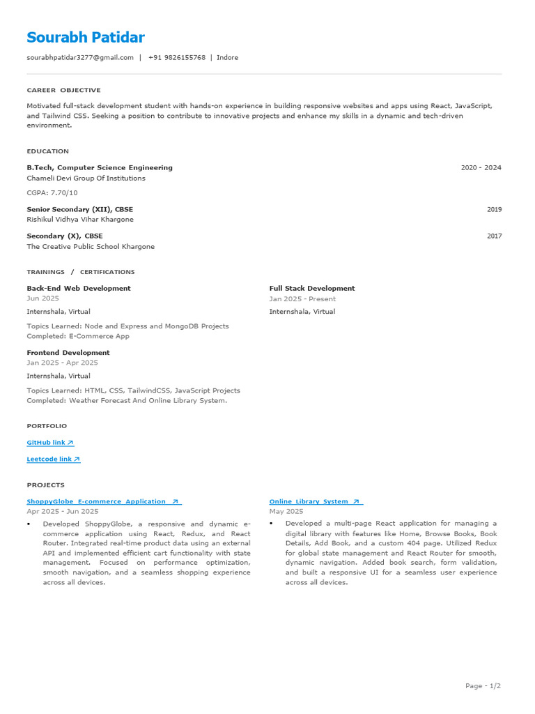 Full-Stack Developer Resume Overview | PDF | Java Script | Web Development
