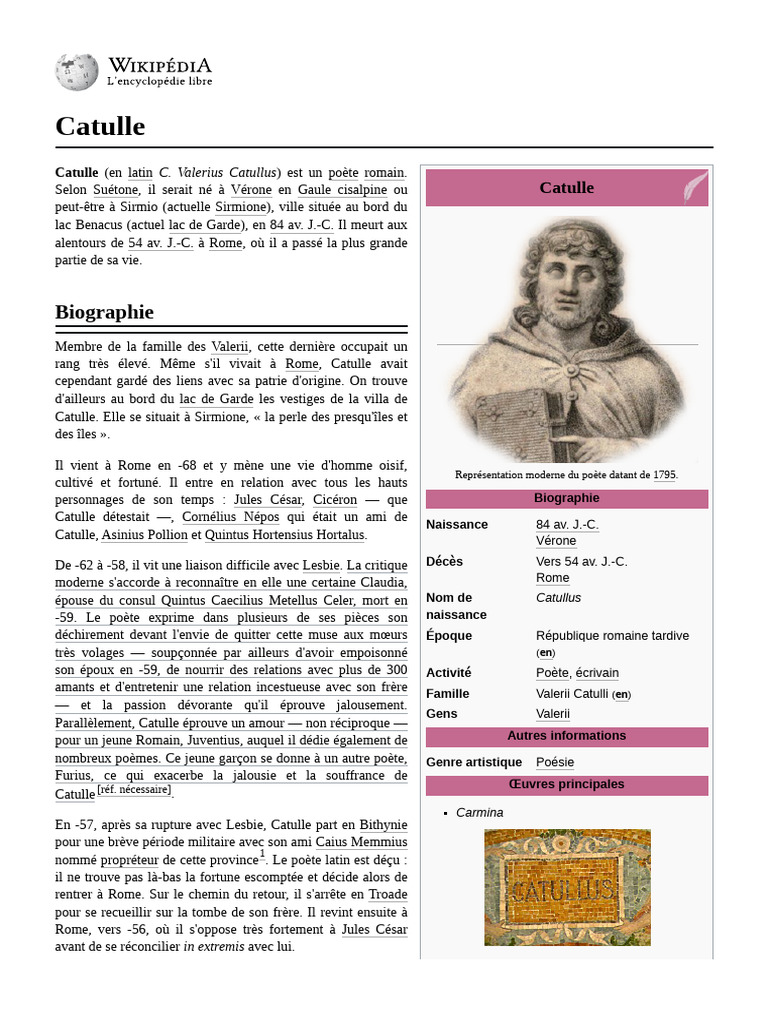 Biographie et œuvres de Catulle | PDF