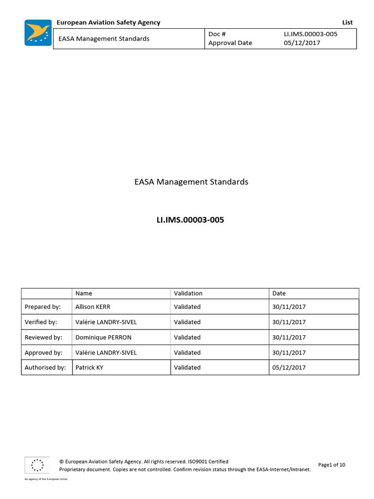 EASA Management Standards Overview | PDF | Internal Control | Risk