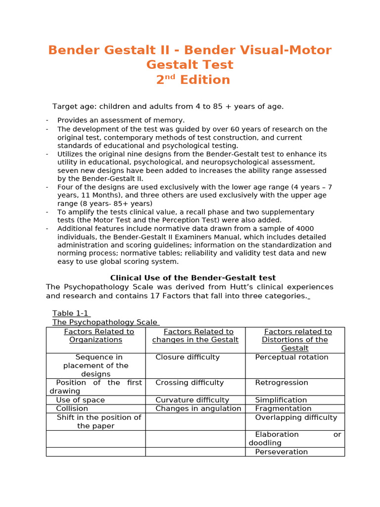 Bender Gestalt II Test Overview | PDF | Behavioural Sciences ...