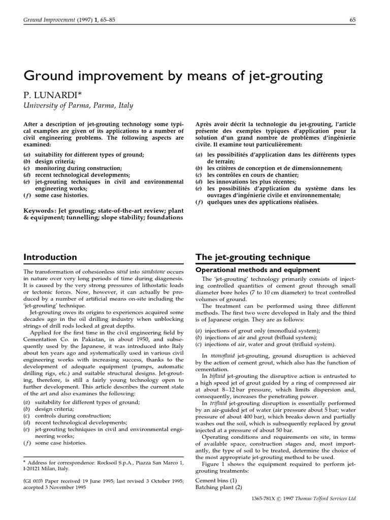 Jet-Grouting Techniques in Civil Engineering | PDF | Strength Of ...