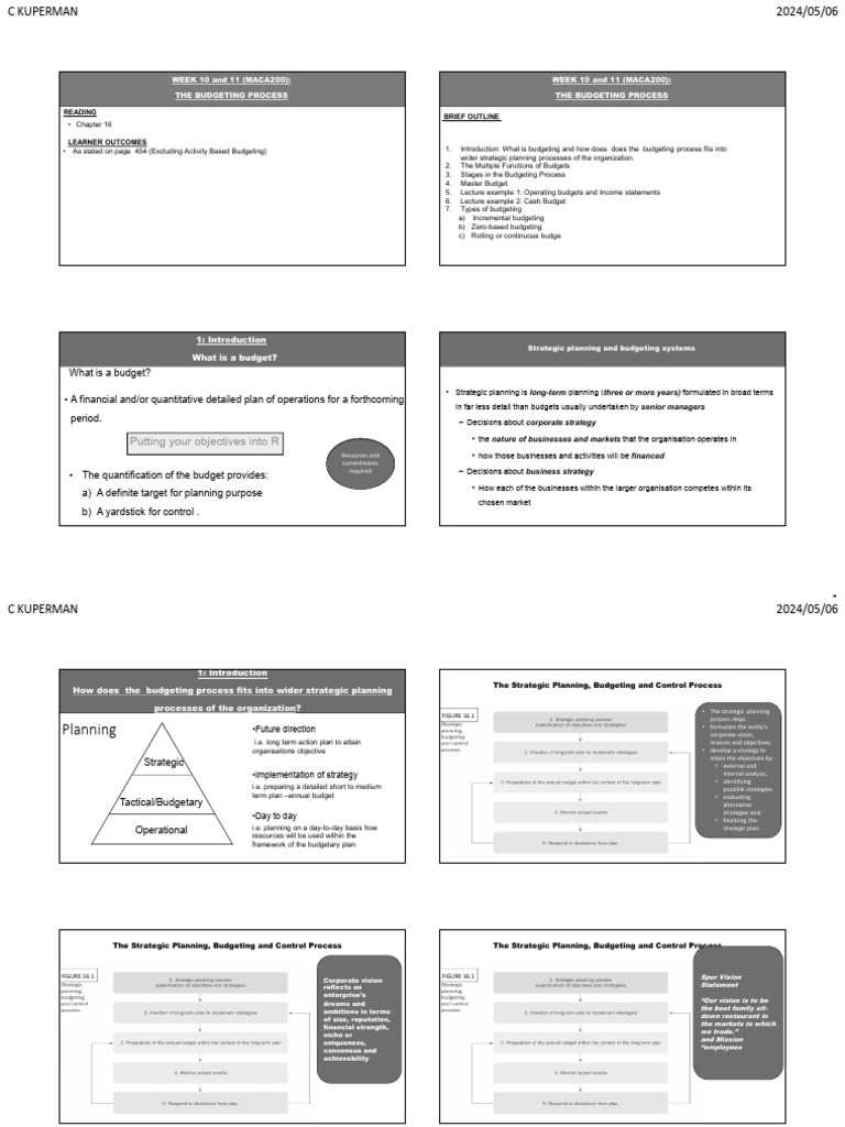 Class Lecture Slides W10 2024 | PDF | Budget | Strategic Planning
