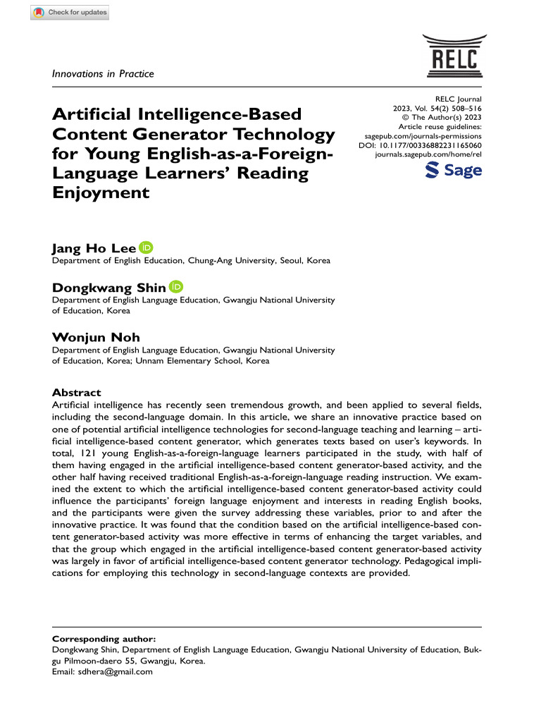 AI Content Generator for EFL Reading Enjoyment | PDF | Artificial ...