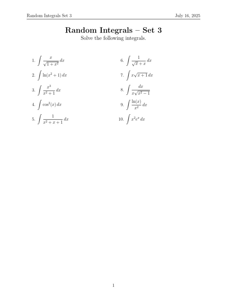 Random Integrals Set 3 Solutions | PDF