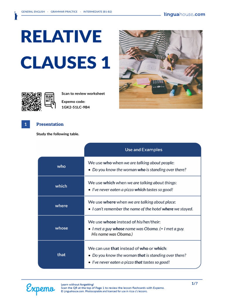 Intermediate Relative Clauses Practice | PDF