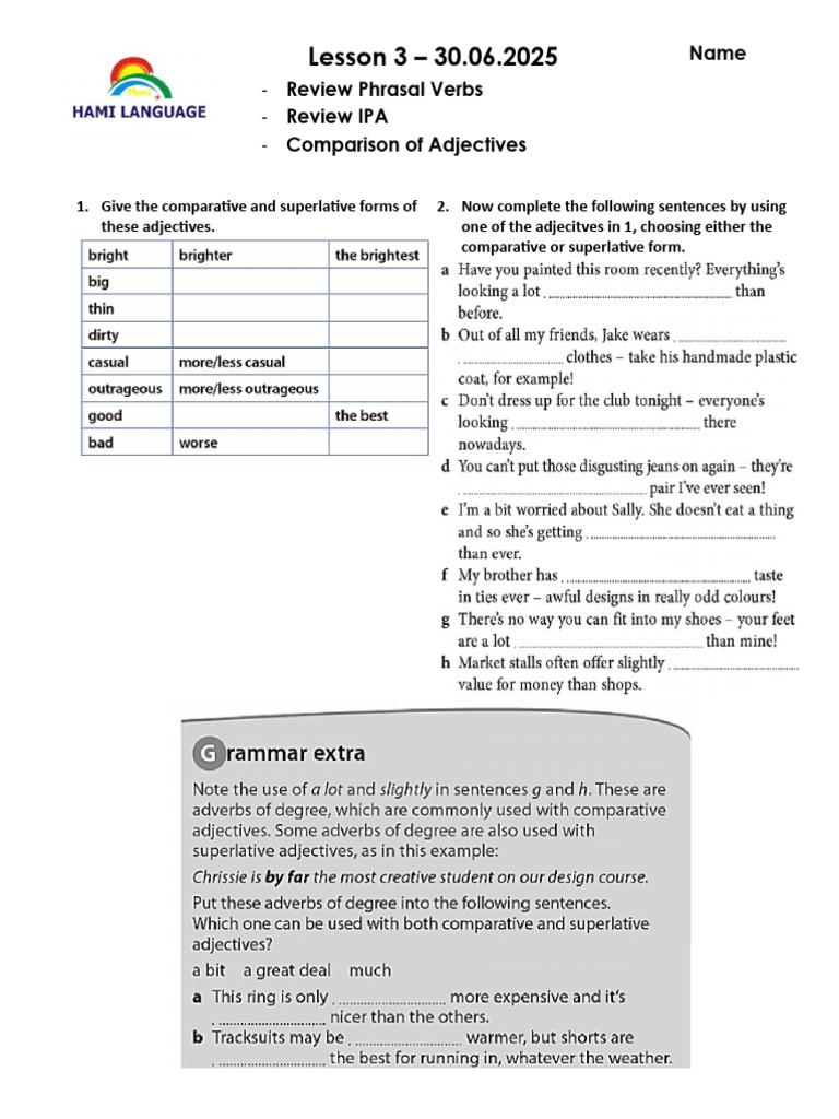 Phrasal Verbs and Adjective Comparisons | PDF