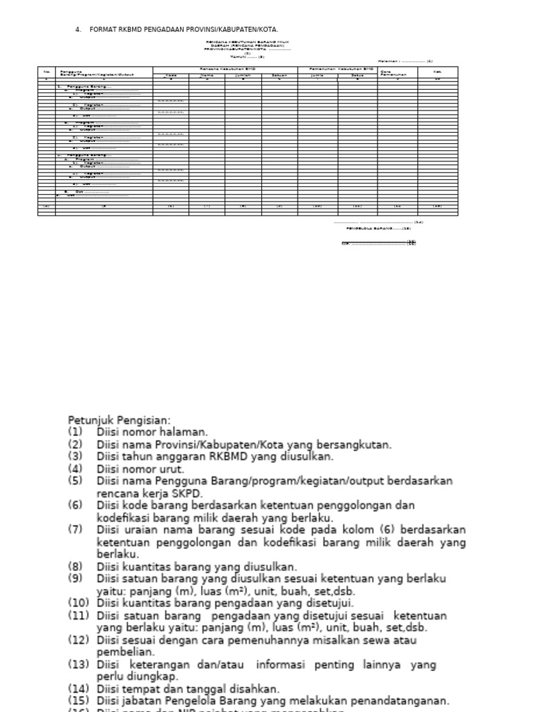 D. Format RKBMD Pengadaan Provinsi, Kabupaten, Kota | PDF