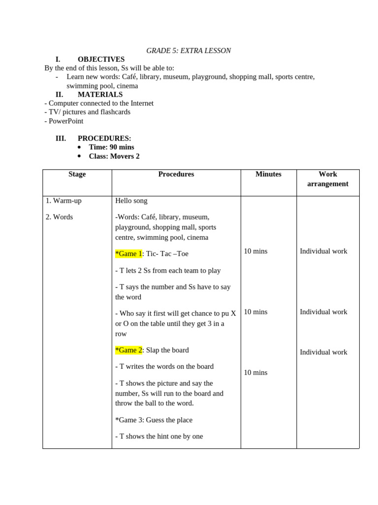 Grade 5 - Extra Lesson | PDF