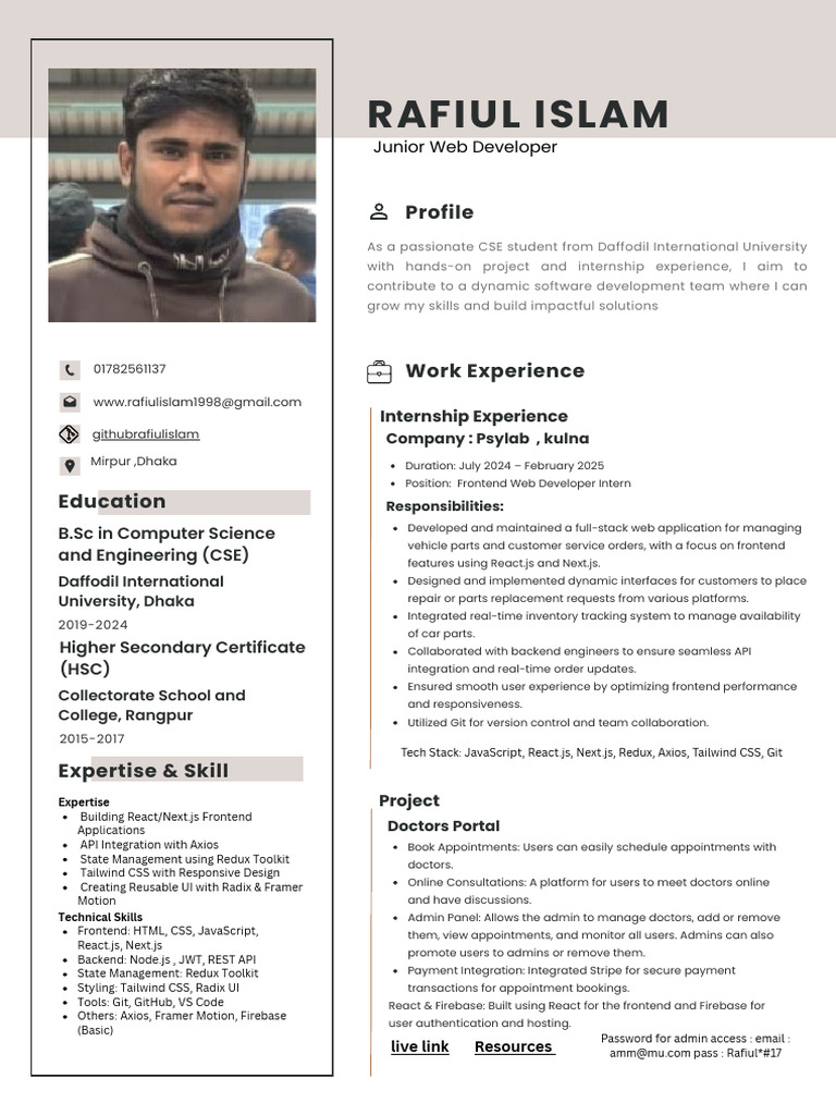 Rafiul Islam: Frontend Developer Profile | PDF | World Wide Web ...
