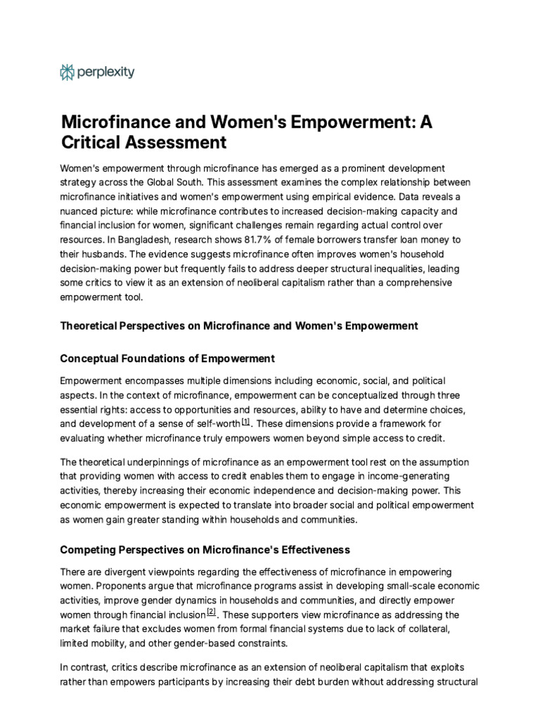 Microfinance and Women's Empowerment - A Critical A | PDF ...