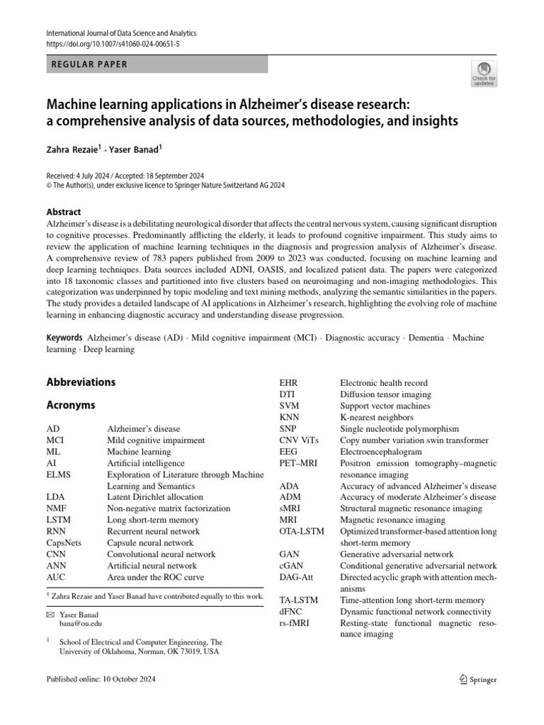 Machine Learning in Alzheimer's Research | PDF | Alzheimer's Disease ...