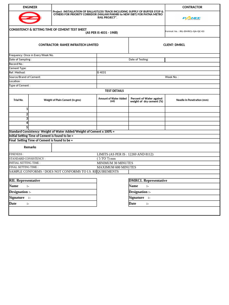 Cement Testing Report for Patna Metro | PDF | Rail Transport