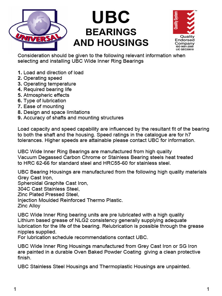 UBC Bearing Housing Types Overview | PDF | Bearing (Mechanical) | Steel