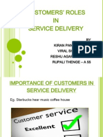 Customers' Roles IN Service Delivery: BY Kiran Panchal-A 33 Viral Sheth - B 37 Reshu Agarwal - A 01 Rupali Thenge - A 55