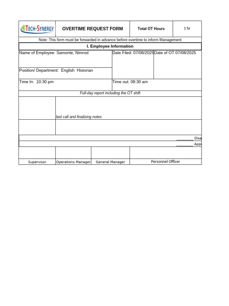 Overtime Request Submission Form | PDF