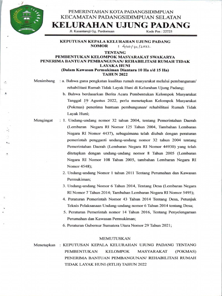 Contoh Format Lampiran RTLH Provinsi | PDF